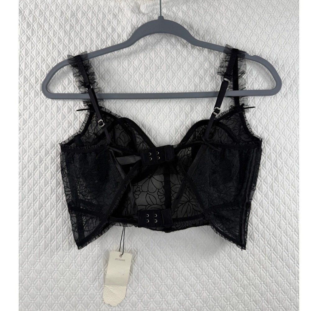 For Love & Lemons 36B NEW Black Whimsigoth Floral Lace Bustier Top Ruffle Strap